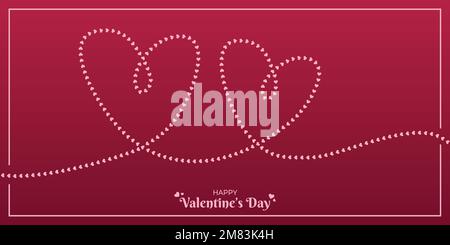 Happy Valentine’s Day Modern Banner Vector Illustration. February 14 celebration. Viva Magenta Glowing String Heart Design. Social media post, Stock Vector