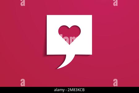 Speech bubble with paper cut heart symbol. Vector illustration. Viva Magenta. Stock Vector