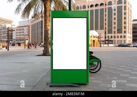 Mock up Screen Background for Various Billboards and Information. an empty white screen on a street billboard. Stock Photo