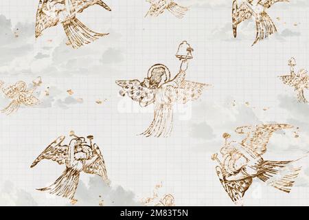 Vintage angel pattern vector background, angel playing on bells, remixed from artworks by Sir Edward Coley Burne&ndash;Jones Stock Vector