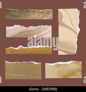 DIY ripped paper craft vector in marble art style set Stock Vector