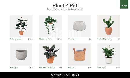 Plant and pot template vector for social media ad Stock Vector