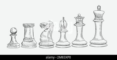 Hand-drawn sketch set of Chess pieces Stock Vector