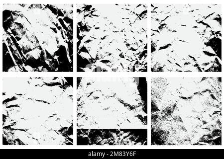 Set of the Black Old Blank Paper Old Ruined Rough Shabby Grunge Scratched Torn Torn Texture. Stock Vector