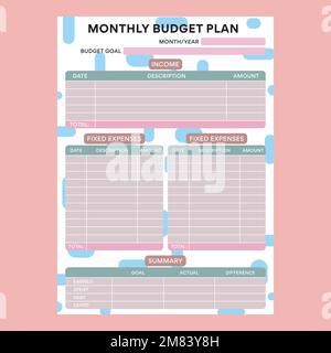 monthly budget planner with abstract background from blue horizontal and vertical figures Stock Vector