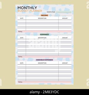 monthly budget planner with black text and abstract cubes on background Stock Vector
