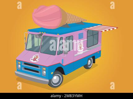 food truck with big ice cream on the roof Stock Vector