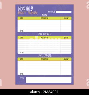 Monthly Budget Planner. Cute Finance Planner Template with Abstract  Details. Vector Illustration Stock Vector - Illustration of modern, goal:  254464019