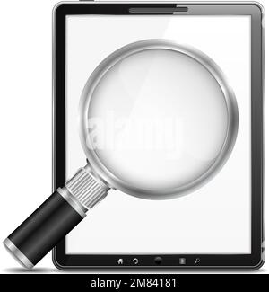 Tablet computer with magnifying glass, vector eps10 illustration Stock Vector