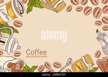 hand drawn coffee background in illustration and vector Stock Vector