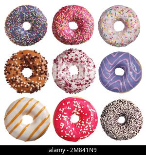 Set of various colorful donuts isolated on white background Stock Photo ...