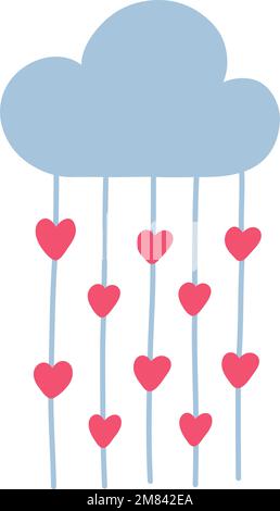 Hand drawn cloud raining with hearts doodle vector illustration. Stock Vector