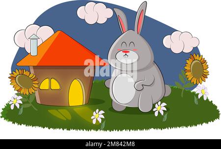 Cute bunny came to visit the hamsters on a beautiful evening Stock Vector