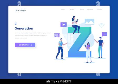 Z generation landing page illustration concept. Illustration for websites, landing pages, mobile applications, posters and banners. Stock Vector