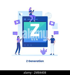 Z generation landing page illustration concept. Illustration for websites, landing pages, mobile applications, posters and banners. Stock Vector