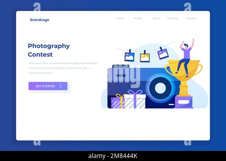 Photo competition illustration landing page. Illustration for websites, landing pages, mobile applications, posters and banners. Stock Vector