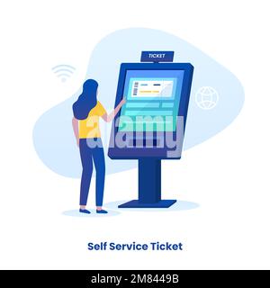 Self ticketing service illustration concept. illustrations for websites, landing pages, mobile applications, posters and banners Stock Vector