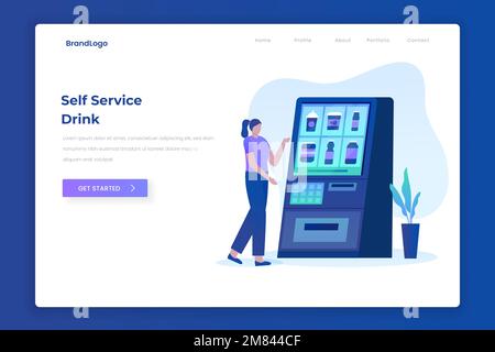 Self ordering drink service illustration landing page. illustrations for websites, landing pages, mobile applications, posters and banners. Stock Vector
