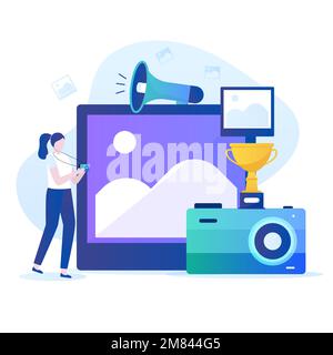 Photo competition illustration landing page. Illustration for websites, landing pages, mobile applications, posters and banners. Stock Vector