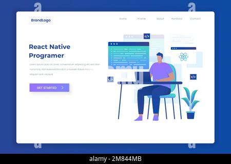 Flat illustration of react native programmer concept. Illustration for websites, landing pages, mobile applications, posters and banners. Stock Vector