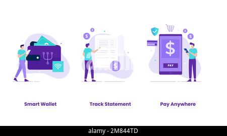 Digital wallet concept vector illustration set. Illustrations for websites, landing pages, mobile applications, posters and banners. Stock Vector