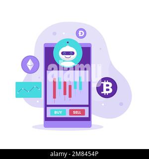 Robot automatic stock trading illustration design concept. Illustration for websites, landing pages, mobile applications, posters and banners. Stock Vector