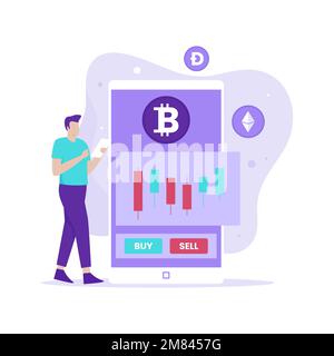 Flat design of Cryptocurrency Trading. Illustration for websites, landing pages, mobile applications, posters and banners. Stock Vector