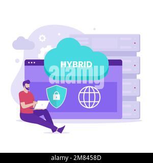 Hybrid cloud illustration design concept. Illustration for websites, landing pages, mobile applications, posters and banners Stock Vector