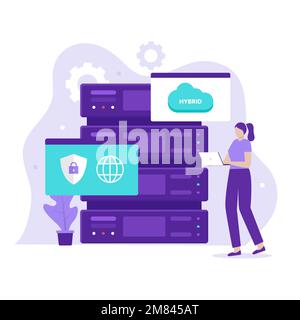 Hybrid cloud illustration design concept. Illustration for websites, landing pages, mobile applications, posters and banners Stock Vector