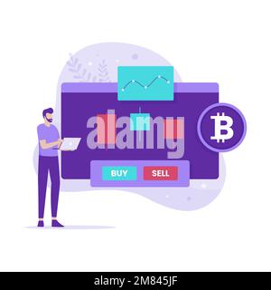 Flat design of Cryptocurrency Trading. Illustration for websites, landing pages, mobile applications, posters and banners. Stock Vector