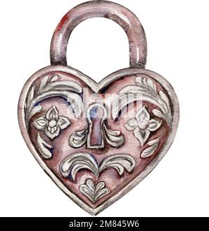 Watercolor retro style lock illustration. Hand drawn vintage padlock ...