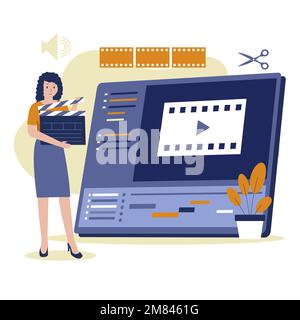 Video editing illustration design concept. Illustration for websites, landing pages, mobile applications, posters and banners Stock Vector