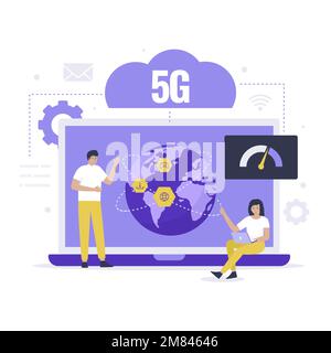 5G network illustration design concept. Illustration for websites, landing pages, mobile applications, posters and banners Stock Vector