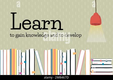 Education template vector with books and ceiling lamp Stock Vector