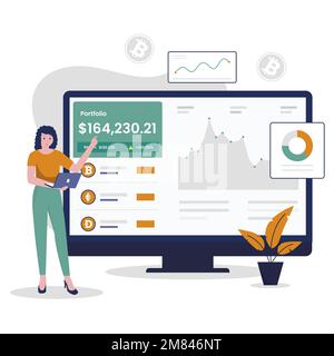 Crypto portfolio illustration design concept. Illustration for websites, landing pages, mobile applications, posters and banners Stock Vector