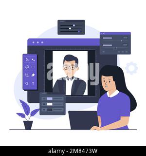 Photo editing software illustration design concept. Illustration for websites, landing pages, mobile applications, posters and banners Stock Vector
