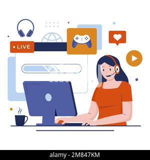 Game streamer illustration design concept. Illustration for websites, landing pages, mobile applications, posters and banners. Trendy flat vector illu Stock Vector