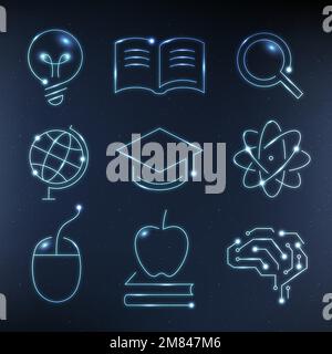 Education technology blue icons vector digital and science graphic set Stock Vector
