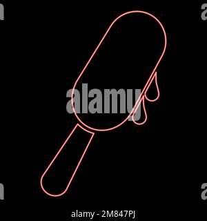 Neon popsicle Ice lolly Ice cream on stick red color vector illustration image flat style light Stock Vector