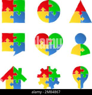 Set of puzzle objects with arrows, design elements for your logo, vector eps10 illustration Stock Vector