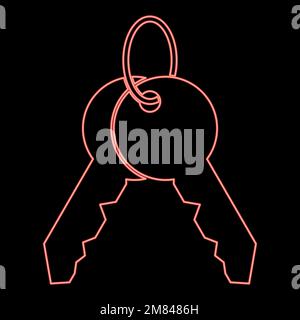 Neon bunch of keys on ring red color vector illustration image flat style light Stock Vector