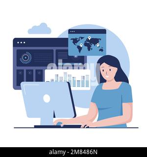 Monitoring system design concept. Illustration for websites, landing pages, mobile applications, posters and banners. Trendy flat vector illustration Stock Vector