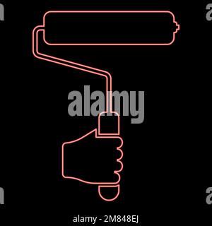 Neon paint roller in hand use tool arm red color vector illustration image flat style light Stock Vector