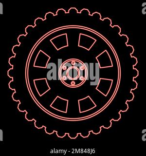 Neon car wheel Tire red color vector illustration image flat style light Stock Vector