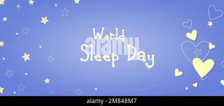 World Sleep day banner , blue background with stars and heart. Vector illustration Stock Vector
