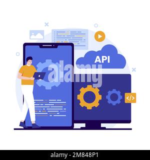 Application programming interface illustration concept. Illustration for websites, landing pages, mobile applications, posters and banners. Trendy fla Stock Vector