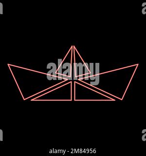 Neon paper ship Boat origami red color vector illustration image flat style light Stock Vector