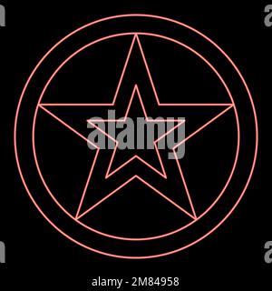 Neon star in circle red color vector illustration image flat style light Stock Vector
