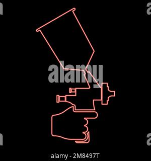 Neon spray gun holding in hand Sprayer using Arm use tool atomizer pulverizer red color vector illustration image flat style light Stock Vector