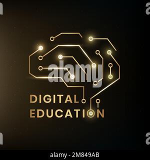 Digital education logo template vector with AI brain graphic Stock Vector